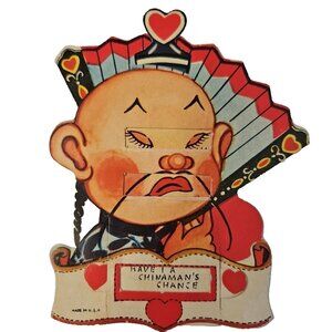 Vtg Chinaman Asian Valentine Day Card Mechanical Eyes & Mouth Moveable Used USA